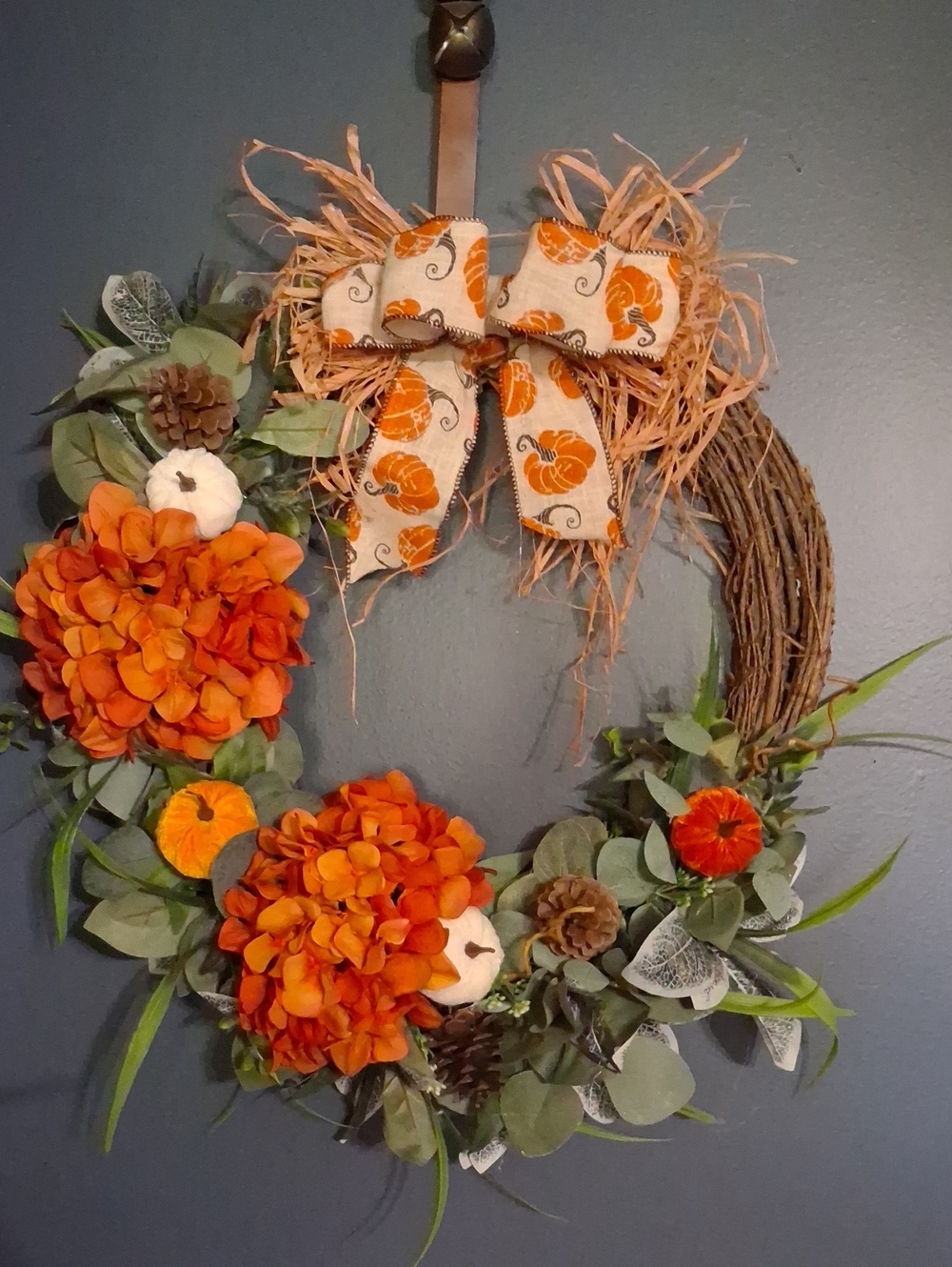 Decorative Autumn Floral Wreath with Orange Bow - Home Accents